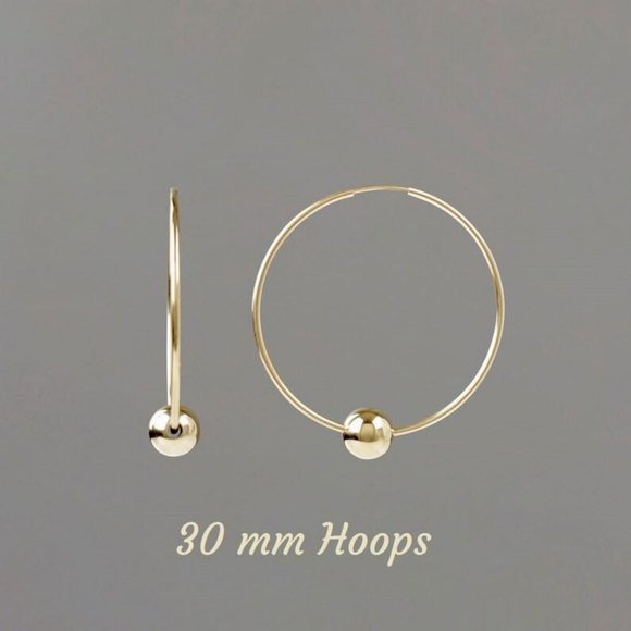 14K Gold Filled Ball Hoop Earrings Hypo Allergenic Pair of Gold Thin Hoops New! - Picture 3 of 3